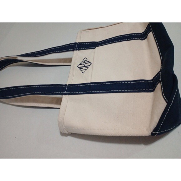 LL Bean Boat & Tote Bag USA Made Canvas Blue Zipper CBA Custom Monogram Small - Picture 4 of 14